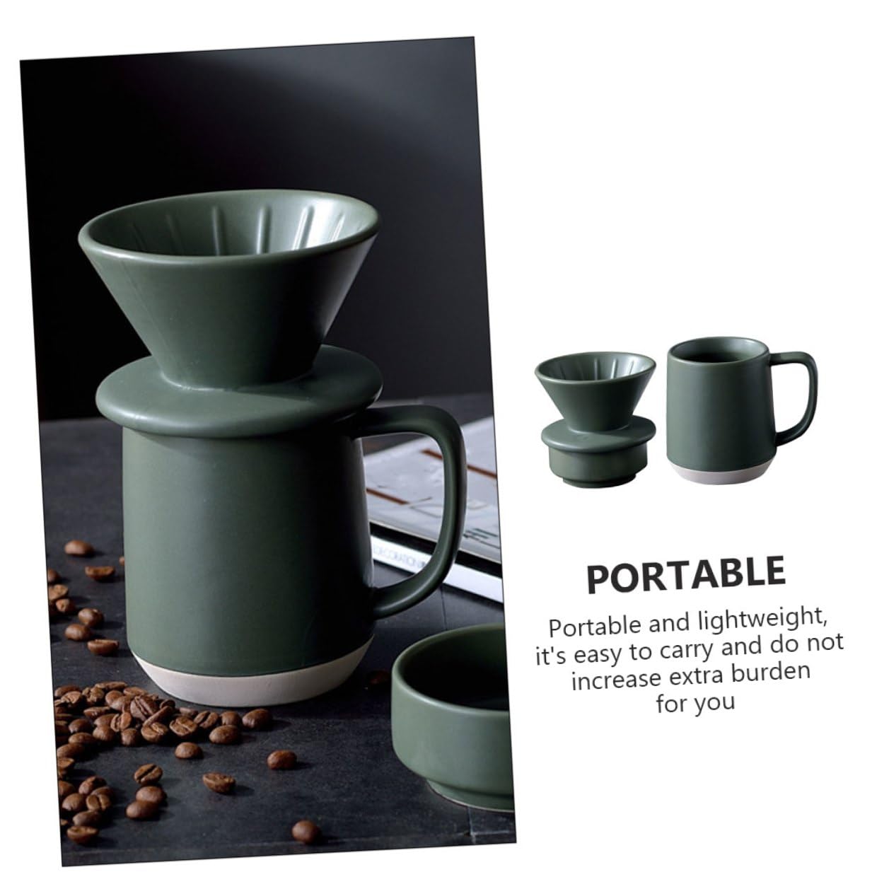 COLLBATH Keramik Kaffeefilterbecher für Handgebrühten Kaffee mit Feiner Filterfunktion und Praktischem Gebrauch im Homeoffice in Grünem Design