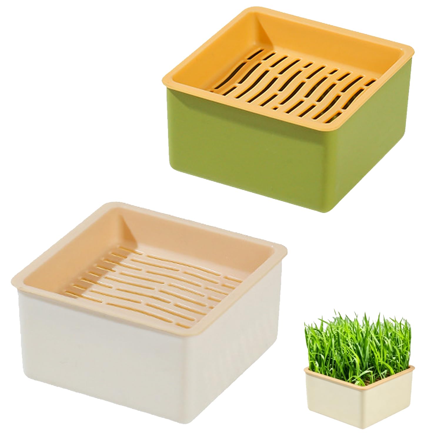 水耕栽培猫草キット 2個入り キャットグラストレー 猫草プランター 猫草栽培ボックス 発芽コンテナ 室内用