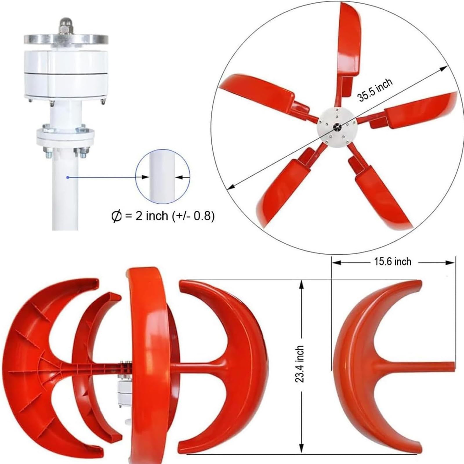 Aparato de Energía Eólica de 3000w 12v 24v 48v Farol Vertical Linterna Roja, con Controlador, Generador de Energía Eólica para Uso Doméstico Aerogenerador Vertical 24V