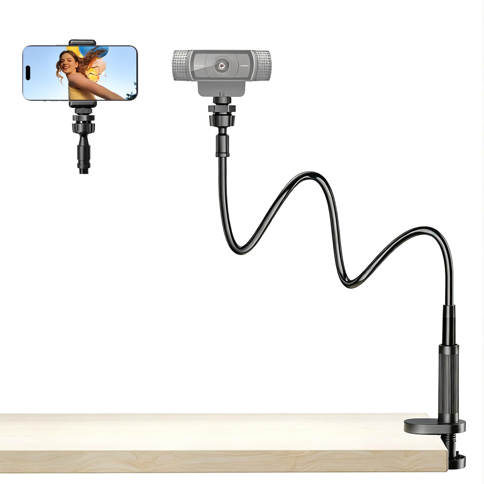 Webcam Stand Mount for Desk, Flexible Gooseneck Webcam arm Holder with Clamp, Web Camera Computer Stand Compatible with Action Camera Gopro C922 C930e C920S C920 C615 C960 C920x BRIO-image-40