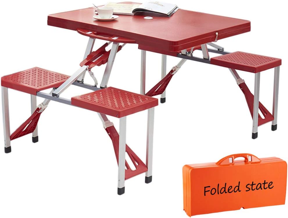 QIMO Camping Picnic Table Trestle Table Bench Set Folding