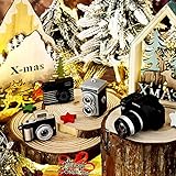 4 Pcs Miniature Camera Mini Christmas Ornaments Digital SLR Camera Prop Vintage Digital Decorations with Gold Lanyards for Christmas Xmas Home Photography