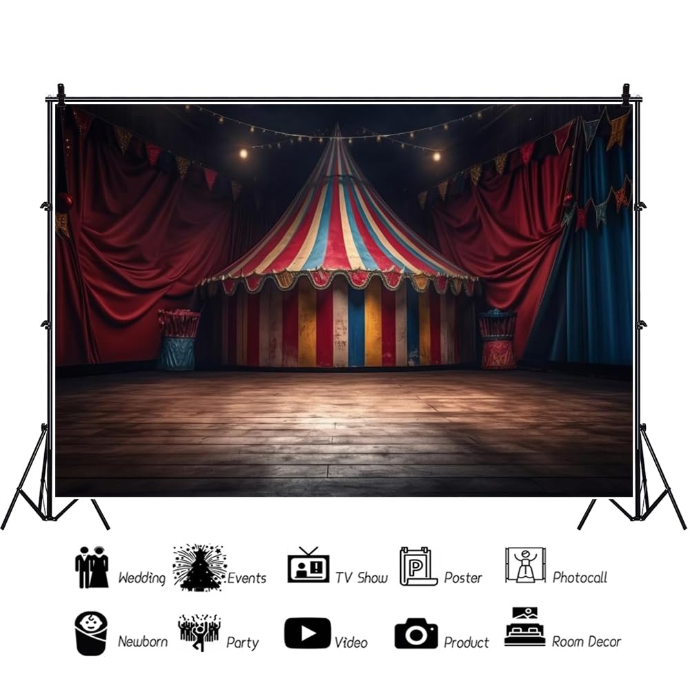 TTQYFNM 10x8ft Circus Stage Backdrop Circus Tent Interior Warm Lights Clown Paly Show Circus Theme Photography Background For Carnival Birthday Party Decoration Kid Adult Portrait Photo Studio Props