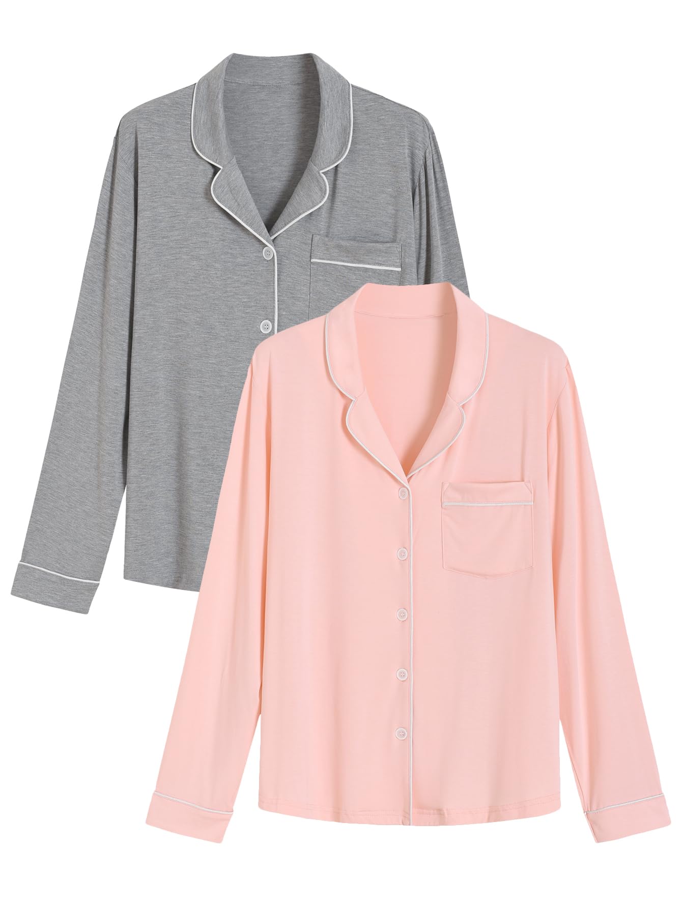 latuza Women's 2 Pack Viscose Pajama Top Long Sleeve Button Down Shirt-picture-52