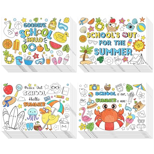 ANGOLIO Summer End of the Year Coloring Pages - 32P Summer Beach Coloring Sheets Posters for Kids Students Hawaii Theme Goodbye School Hello Pool DIY Art Crafts Classroom Home Holiday Party Supplies