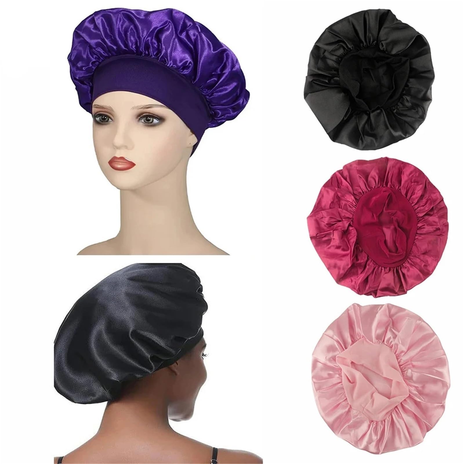Gorro Unisex Con Banda Elástica For La Cabeza, For Dormir Suave De Primera Calidad, Gorros Sedosos Satén Grandes Para Inicio(White)