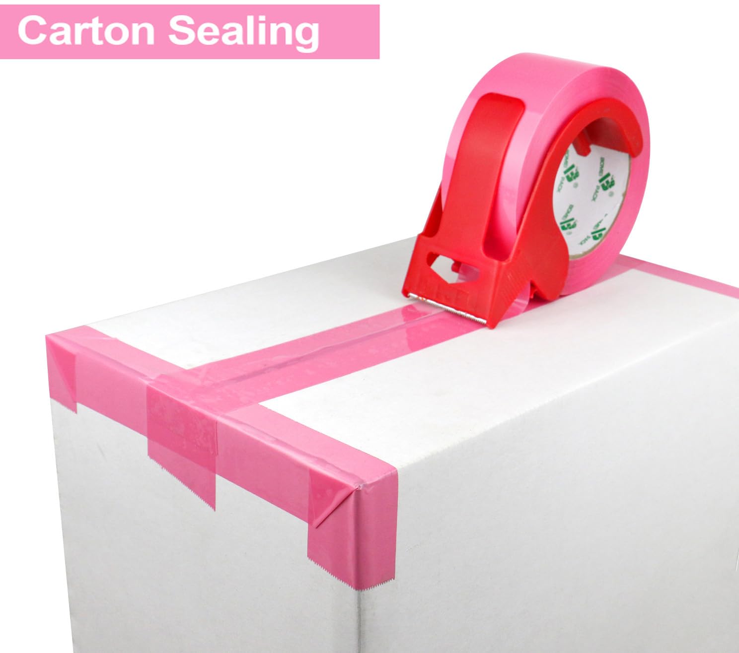 BOMEI PACK Nastro da imballaggio rosa con dispenser, 2,4 mm, 4 cm x 100 m, 6 rotoli di ricarica nastro per imballaggio, scatola di colore rosa, per traslochi, spedizioni, spedizioni e stoccaggio