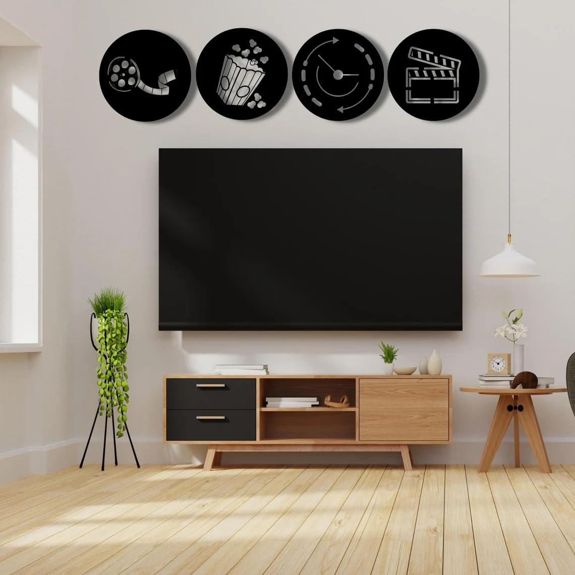 Cinema Wood Wall Art, Movies Symbols Wall Decor, Film Tape, Clicked, Film Countdown, Popcorn and Drink Sign, Wood Film Wall Hanging 4 Pieces-image-39