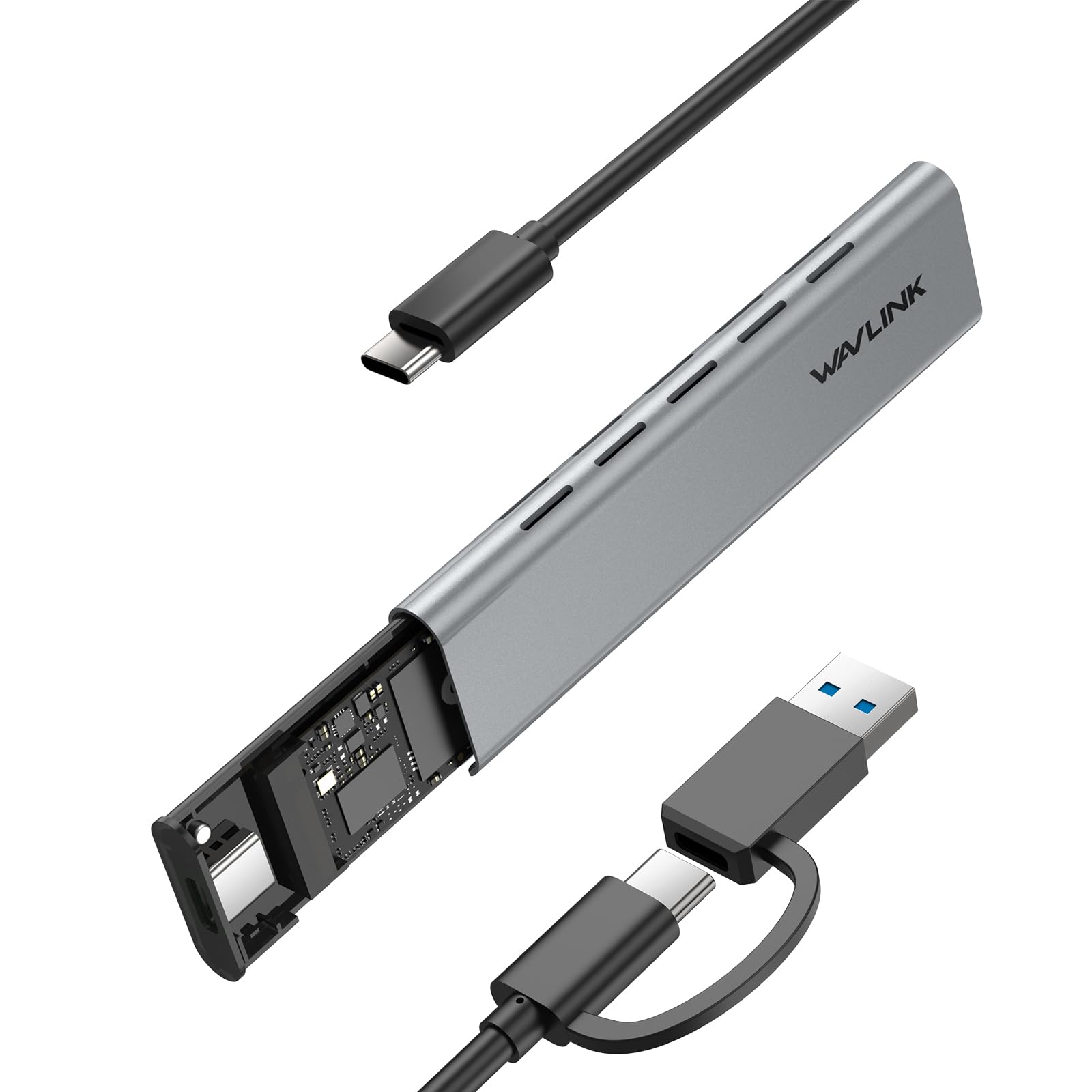 WAVLINK Aluminum M.2 NVMe and SATA SSD Enclosure, USB 3.1 Gen 2(10Gbps) to NVMe PCI-E and SATA SSD Case, Supports UASP Trim for M-Key/B+M Key SSDs 2230/2242/2260/2280 (Up to 8TB) (B0D3V3MWF7) Amazon Price History, Amazon Price Tracker