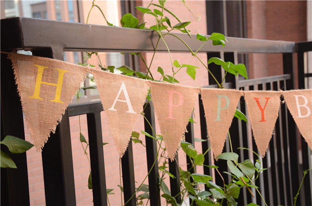 LOVENJOY Happy Birthday Banner - Burlap Fabric Rustic Party Decorations - 16.4 Feet Pre-Strung - View #6