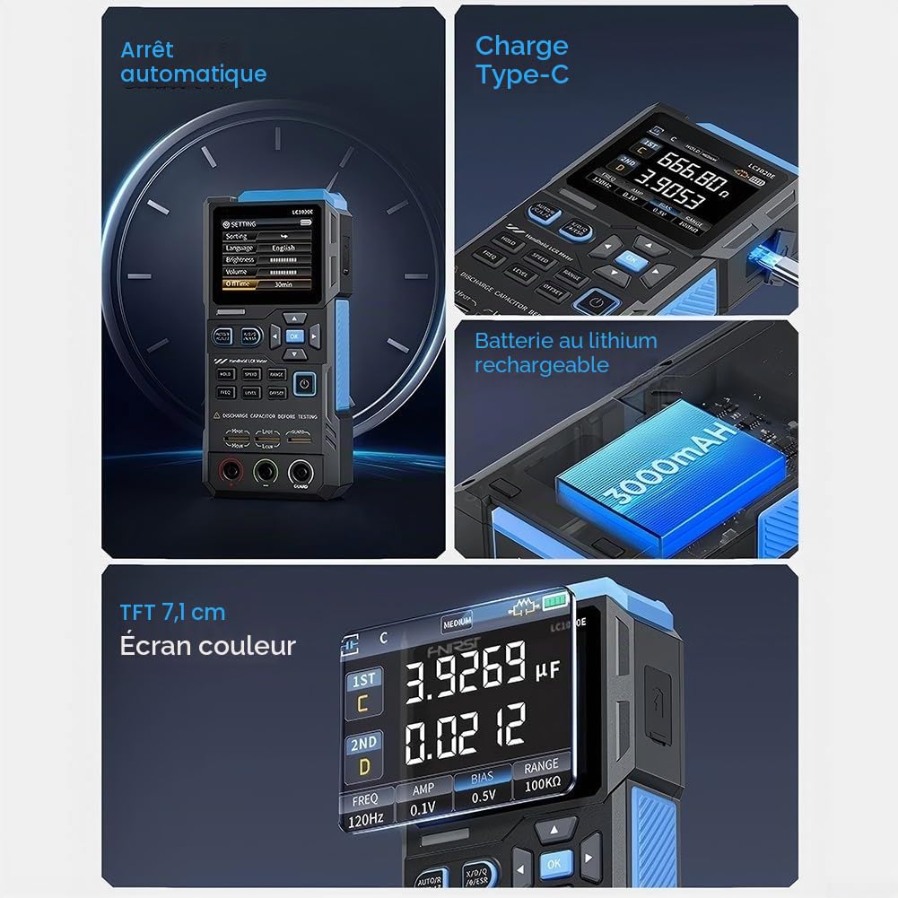 LC1020E Testeur numérique LCR Bridge Meter ESR pour mesure de résistance et d'inductance avec 5 fréquences de test Précision de 0,3 % 3 bornes 5 bornes (LC1020E en anglais)