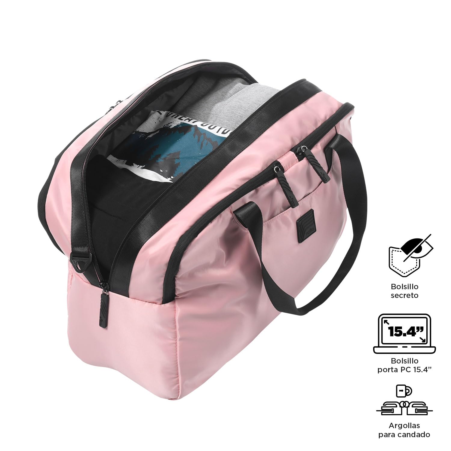 TOTTO - Bolsa de Viaje, Modelo Weekender L, Bolsa Gimnasio, Capacidad 27L, 3 Compartimentos, Bolsillo para PC, Argolla para Candado en Cremallera, Asa para Hombro, Correa para Maleta, Color Peachskin