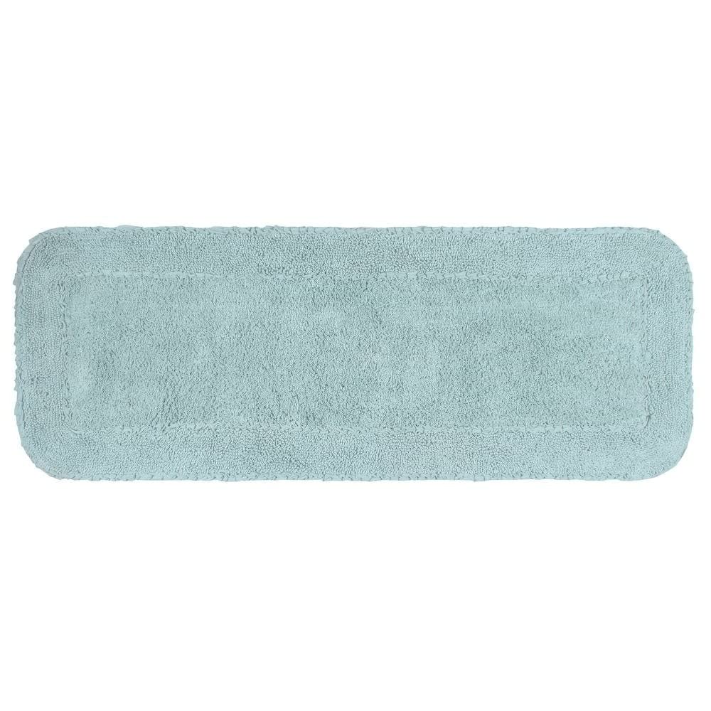 Sky Blue Rectangular Long Bathroom Rug Runner with Lovely Frill Trims Tufted Towel Texture Size 21 x 54