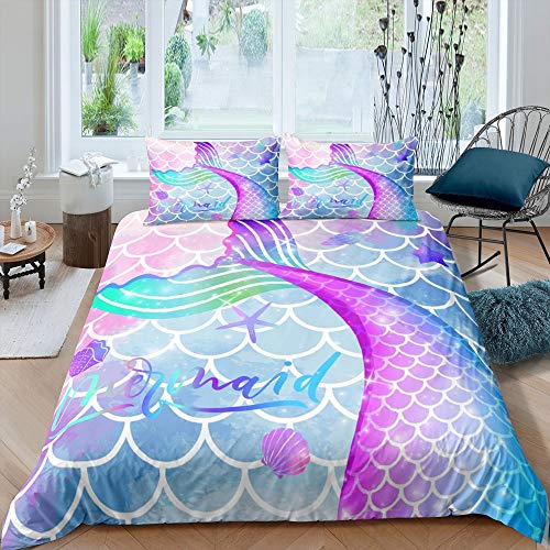 Homewish-Fish-Scale-Duvet-Cover-Set-Mermaid-Fish-Scale-Bedding-Set-3pcs-for-Kids-Boys-Girls-Watercolor-Mermaid-Comforter-Cover-Sealife-Bedspread-Cover-with-2-Pillow-CasesNo-Comforter-Full-Size 61J1uWVatuL