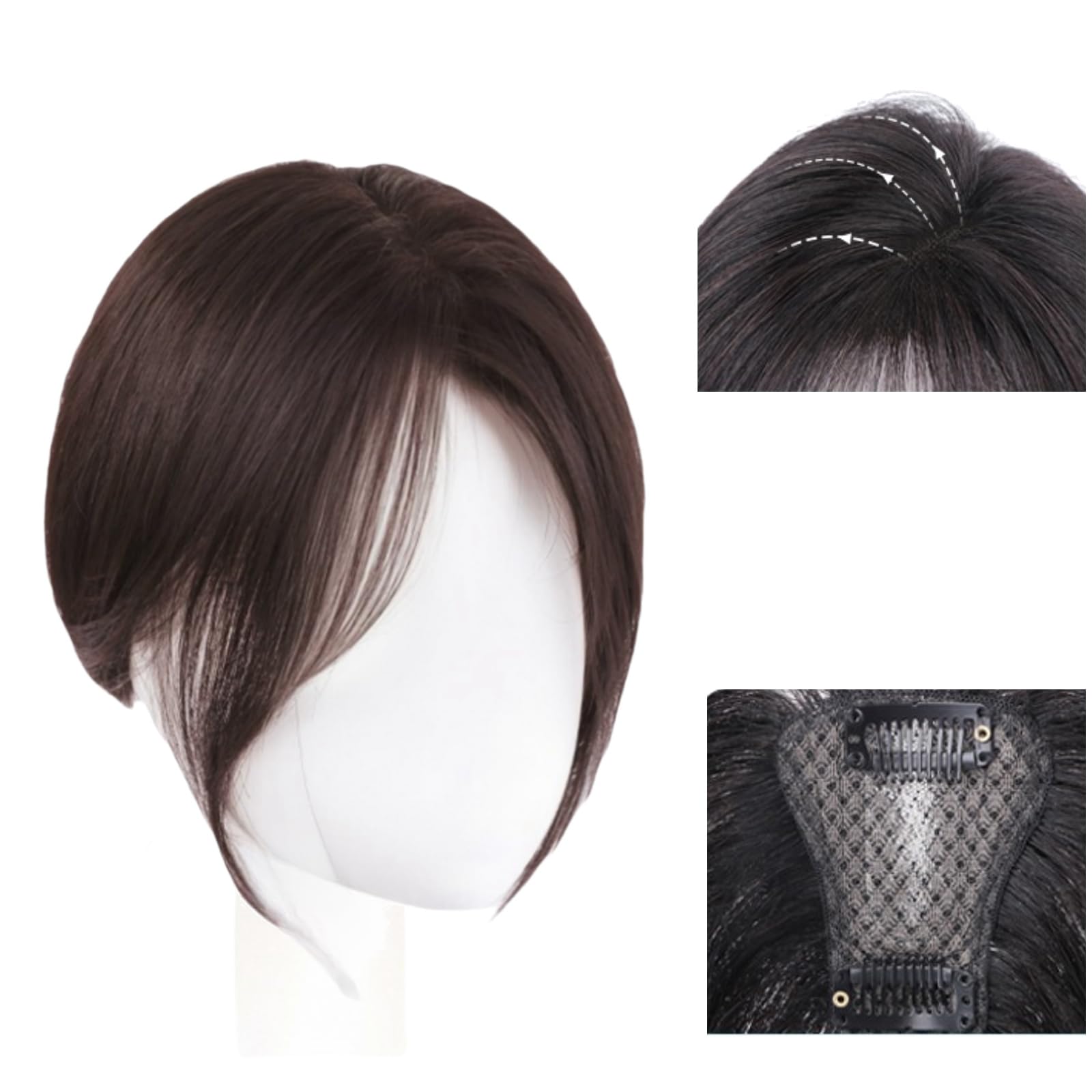 Marrón,10inch,Xytraiihw Postizo De Flequillo Parcial, Postizo De Cabello 100% Humano, Flequillo Lateral Con Clip Natural De 10 Pulgadas, Para Cabello Fino Y Caída Del Cabello