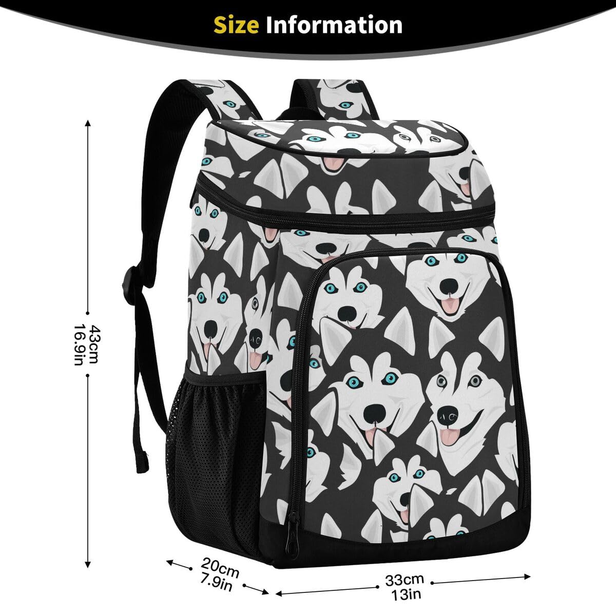 Husky Dogs Cooler Backpack Leakproof Insulated Lunch Cooler Bag 30 Cans Camping Backpacks for Hiking Camping Beach