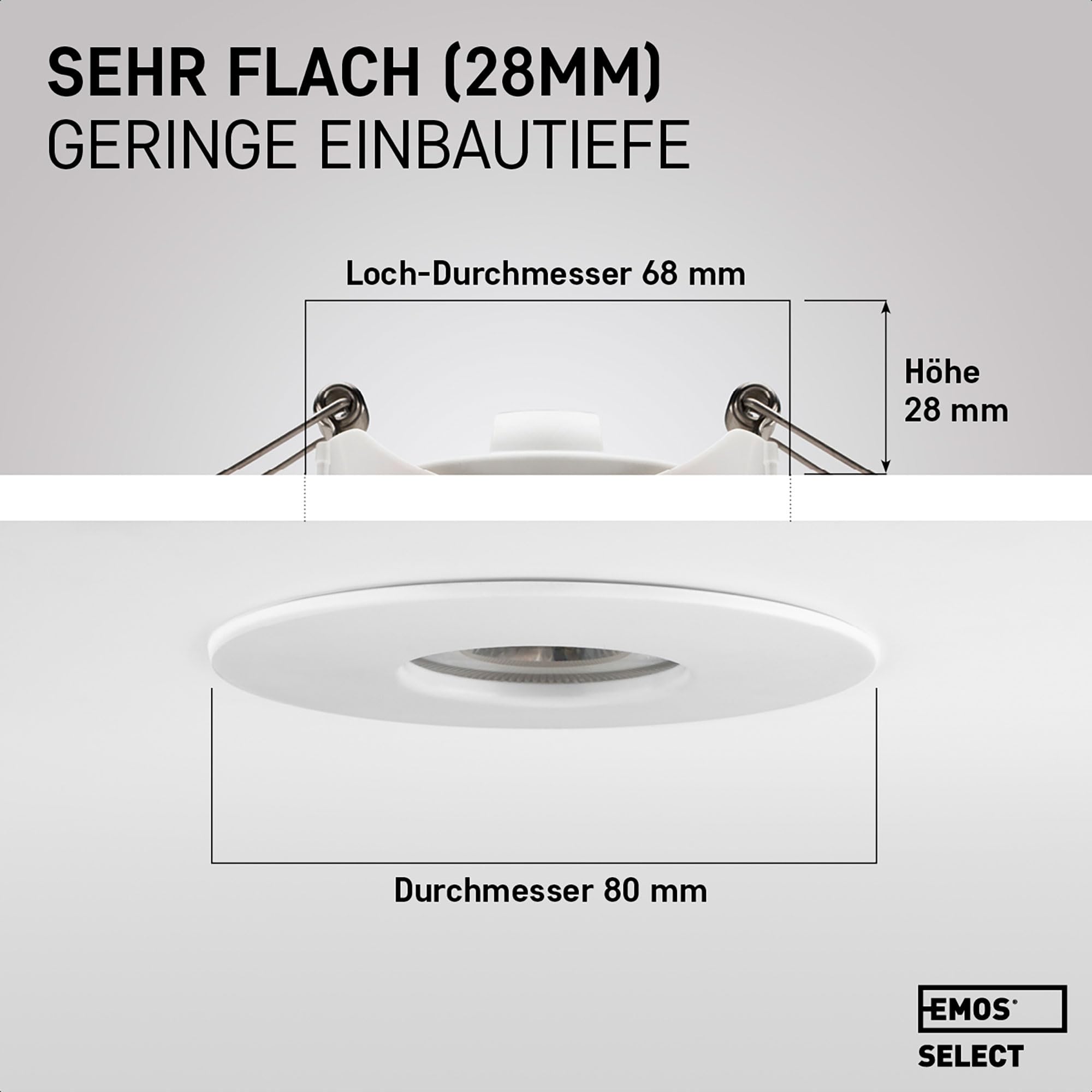 EMOS LED Einbaustrahler 230V 5W, 370lm | Einbaustrahler wasserdicht IP44 für Außen und Innen | LED Spots Deckenleuchte 3000K warmweiß, Set mit 12 Stück Deckenspots LED rund, Farbe Weiß
