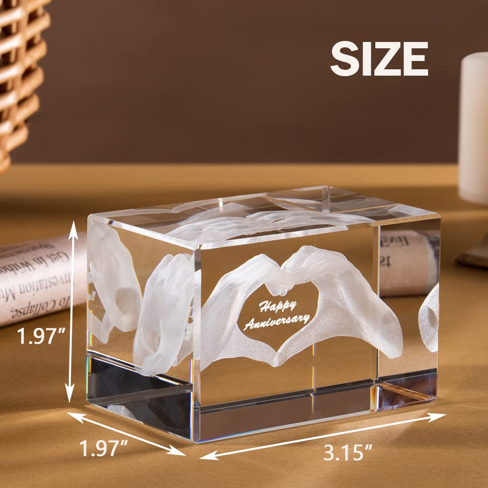 ERWEI Engraved with Happy Anniversary in Cube Crystal Glass Figurines Gifts for Her Him Valentines Gift for Man Girl Partner Wife Husband Couple - Image 2