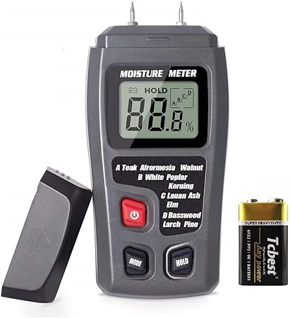 LABART Handheld Wood Moisture Test Meter LCD Moisture Tester for Wood Moisture Detector for Firewood Paper Humidity Measuring Include 9V Battery with 2 Test Probe Pins