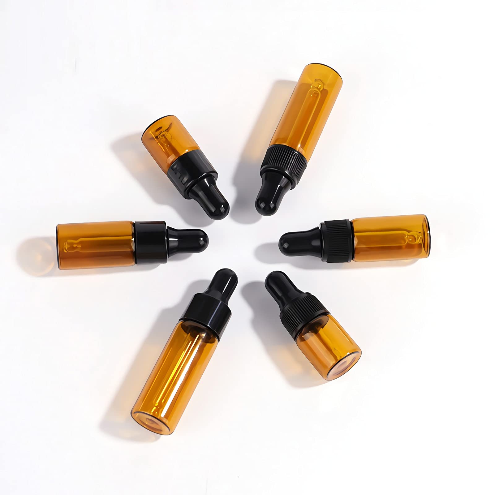200 Piezas Pequeña Marrón Frasco Cuentagotas Cristal 5ml, Botellas Cuentagotas Vacío Ámbar con Pipeta de Vidrio, para Muestra Fragancias de Aromaterapia de Aceites Esenciales, Masaje