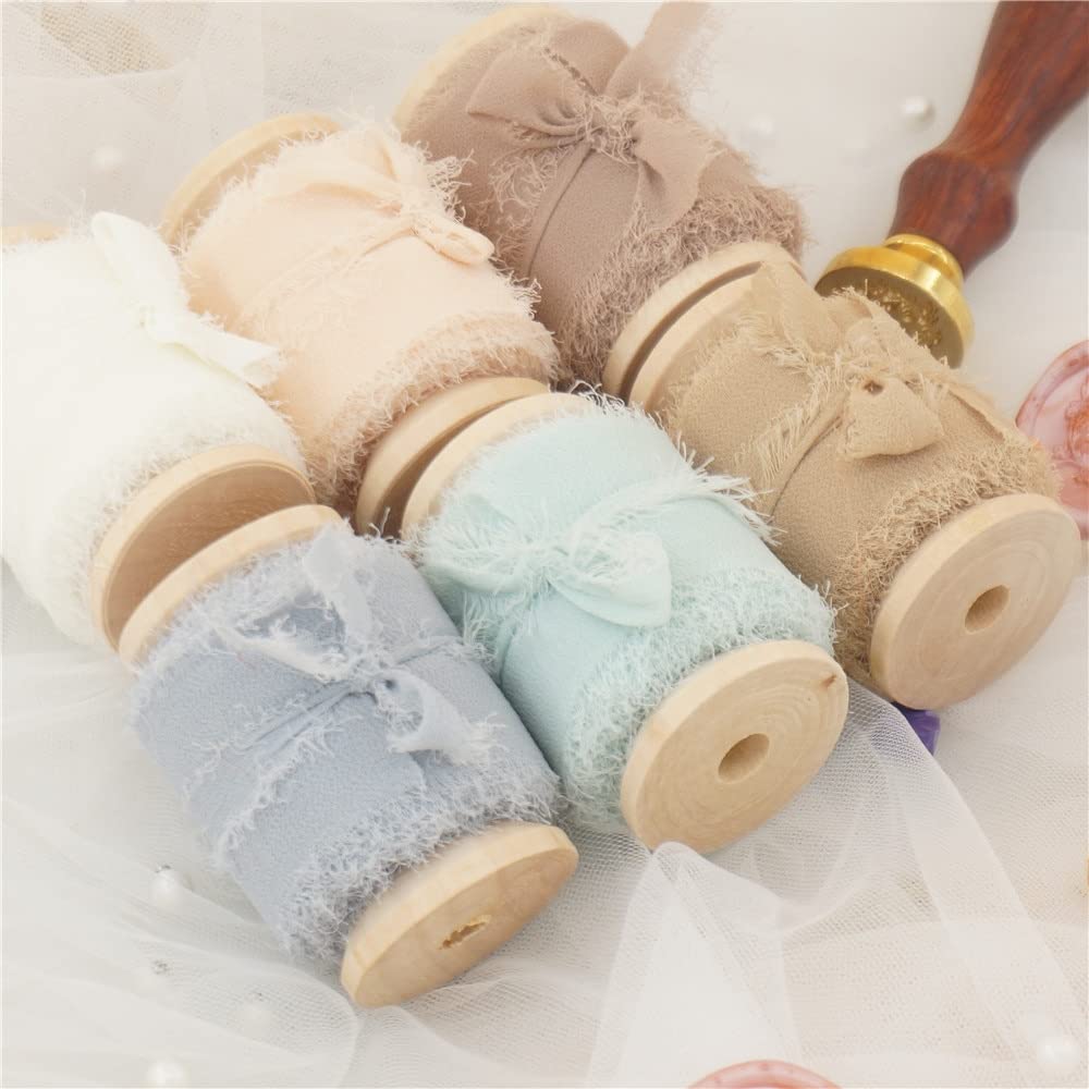 VIRUL Ins Style Fatto a Mano in Chiffon con Bordi sfilacciati Nastro 6 Rotoli Un Set Bouquet da Sposa Stelle filanti Fotografia Confezione Regalo