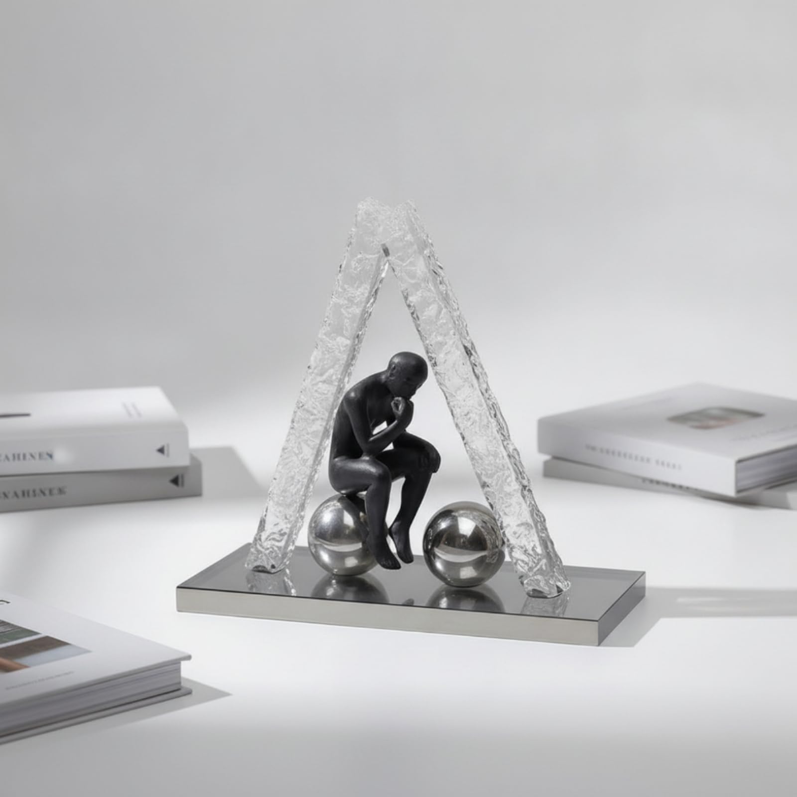 rockible Figura con Base Espejo Minimalista Figura Humana Conceptual Peculiar Estatua para Recibidor