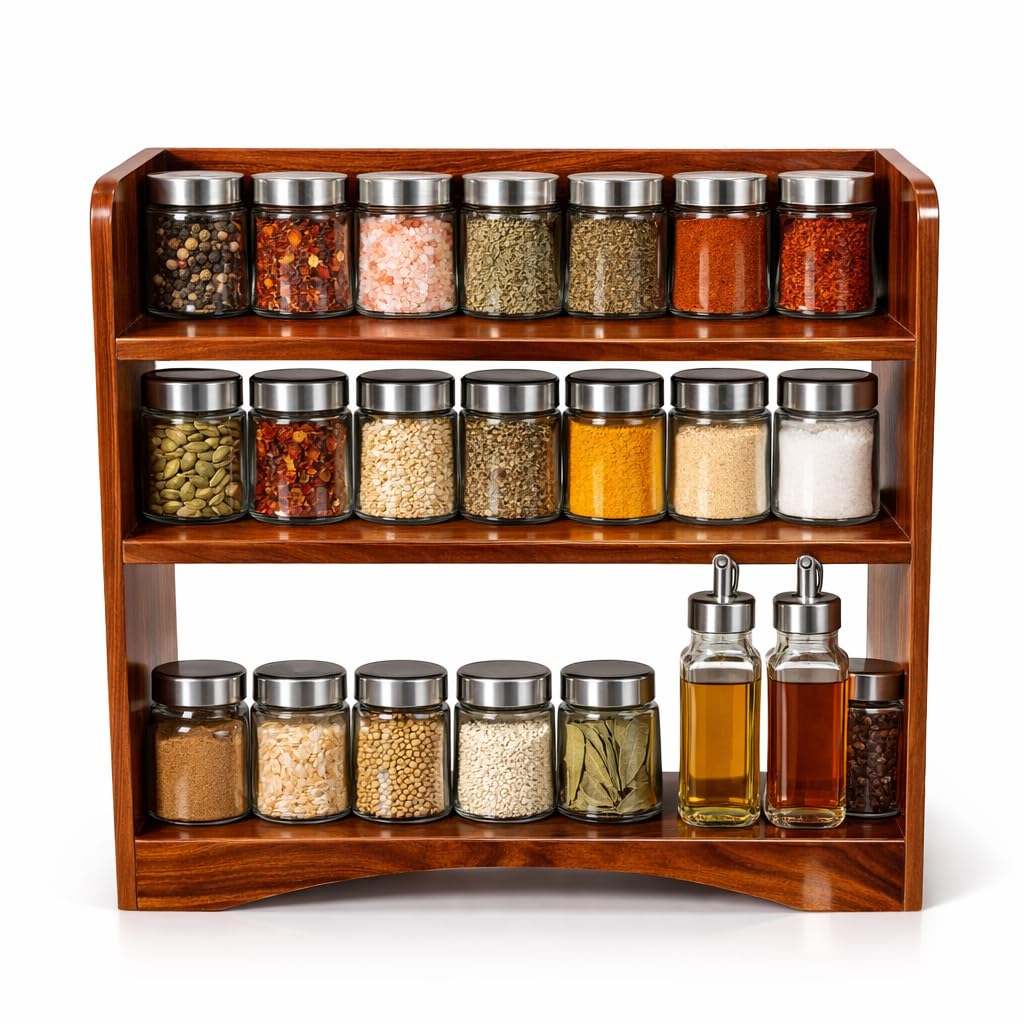 Classic Marble Brown MDF Kitchen Storage Rack for Countertop Organization Jars & Containers Size (40 x 40 x 15) cm-image-20