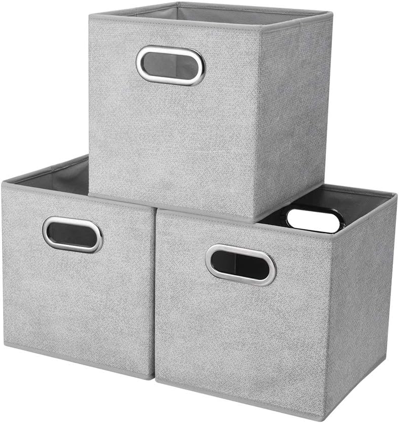 Fabric Cubicle Storage Cubes Bins 10.5x10.5 x 11 In Pattern Collapsible Storage Cube Boxes Grey White Cloth Storage Cubes Baskets Foldable Inserts Drawer Storages for Cube Organizer Storage QY-SC14-3