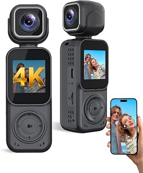 4K Vlogging Camera Pocket Action Cameras with Dual-Lens Mini Body Cam with Audio & Video Recording POV Handheld Camera wtih 32GB Card for Travel, Blogging, Daily Recording