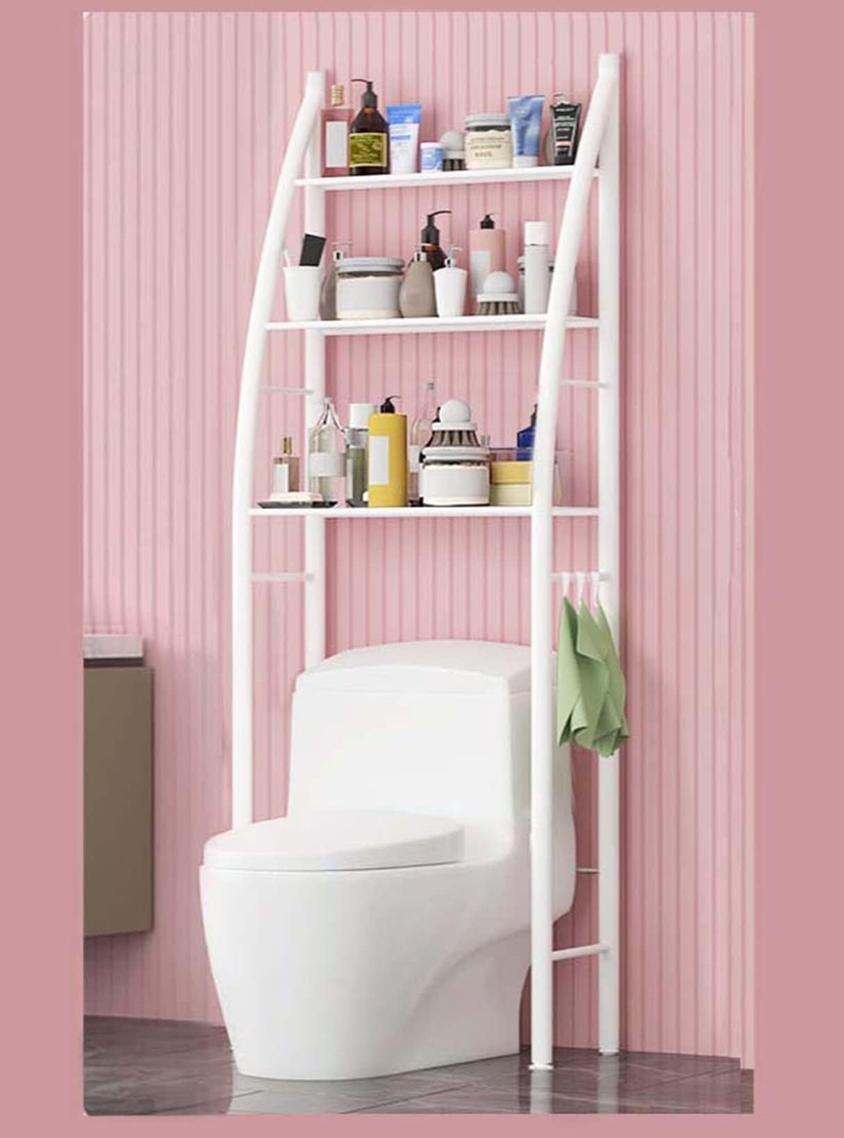 Lukzer 3 Layer Over The Toilet Storage Rack Metal Bathroom Shelf Space Saving Organizer for Laundry Room Wash Basin Floor Stand (White/166 x65x 25cm) (CH-025)
