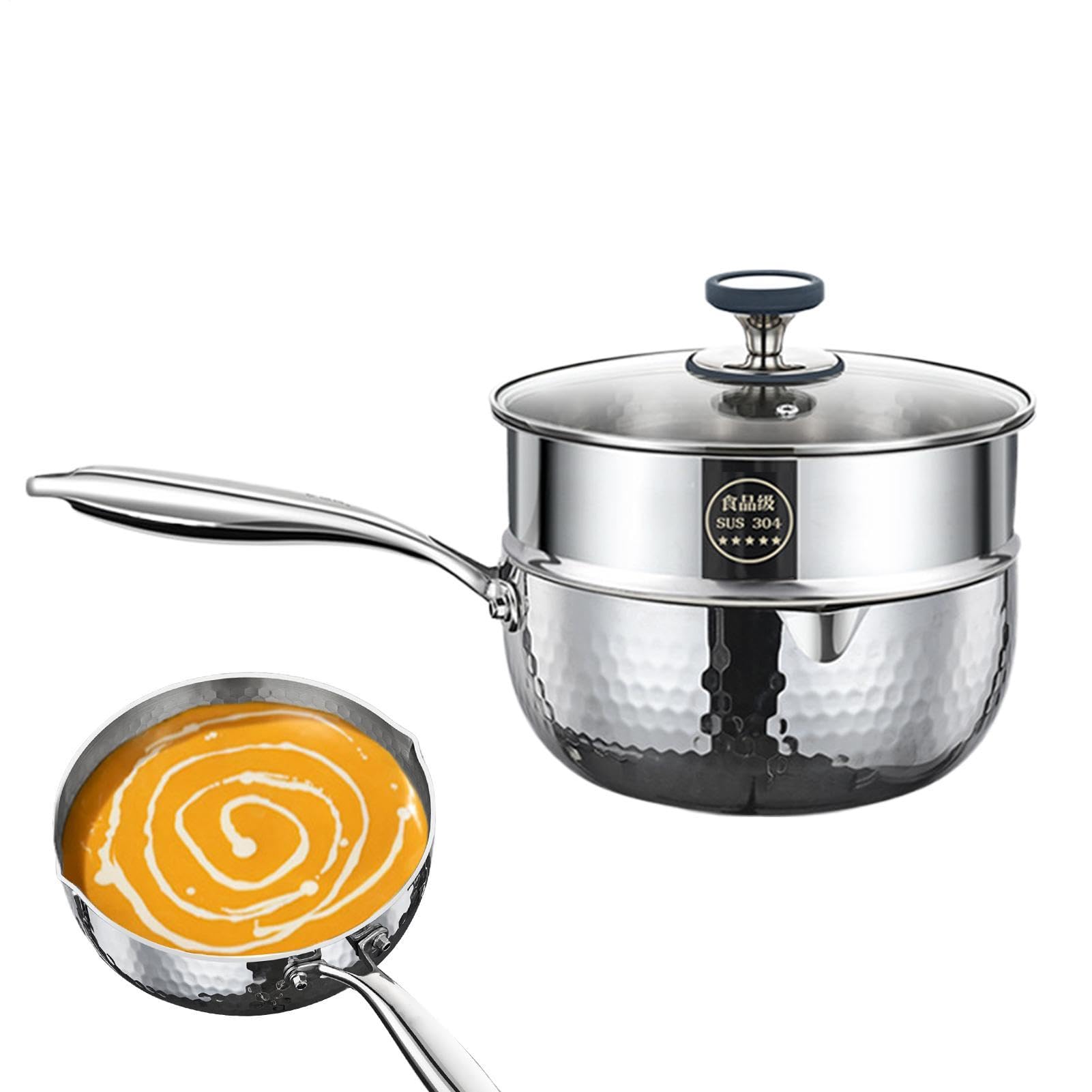 Cazo De Salsa Batería De Cocina Antiadherente En Acero Inoxidable | Juego De Cazos Para Cocinar Y Cocer Al Vapor Para Freír Cocer A Fuego Lento Hervir Cocinar Comidas Saludables En Cocina Y