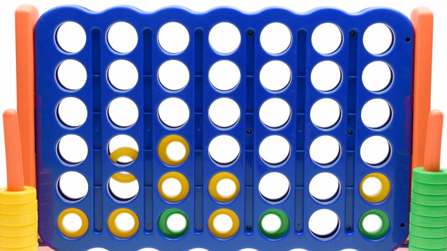 Image of Amazon Basics Junior 4-to-Score Giant Premium Plastic Party Game for Kids & Adults, Indoor & Outdoor, BPA-Free with Carrying Bag, Blue, Yellow, Red, Green, Large