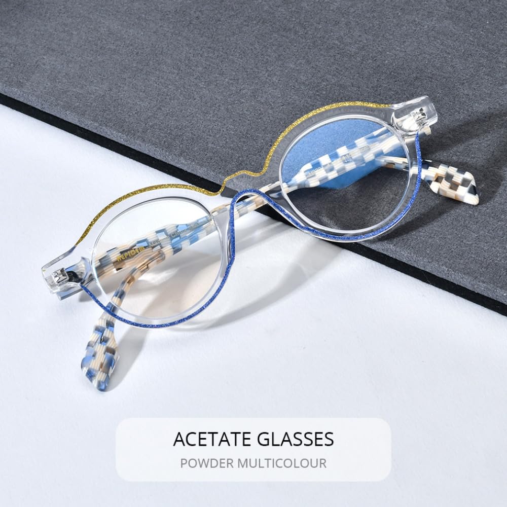 MUTYNE Montura de gafas de acetato en polvo para mujer, anteojos redondos Vintage transparentes, gafas para hombre