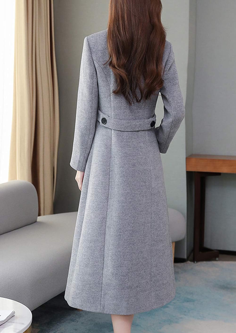 chouyatou Women's Chic Shawl Collar Work Double Breasted Maxi Long Wool Pea Coat : Clothing, Shoes & Jewelry