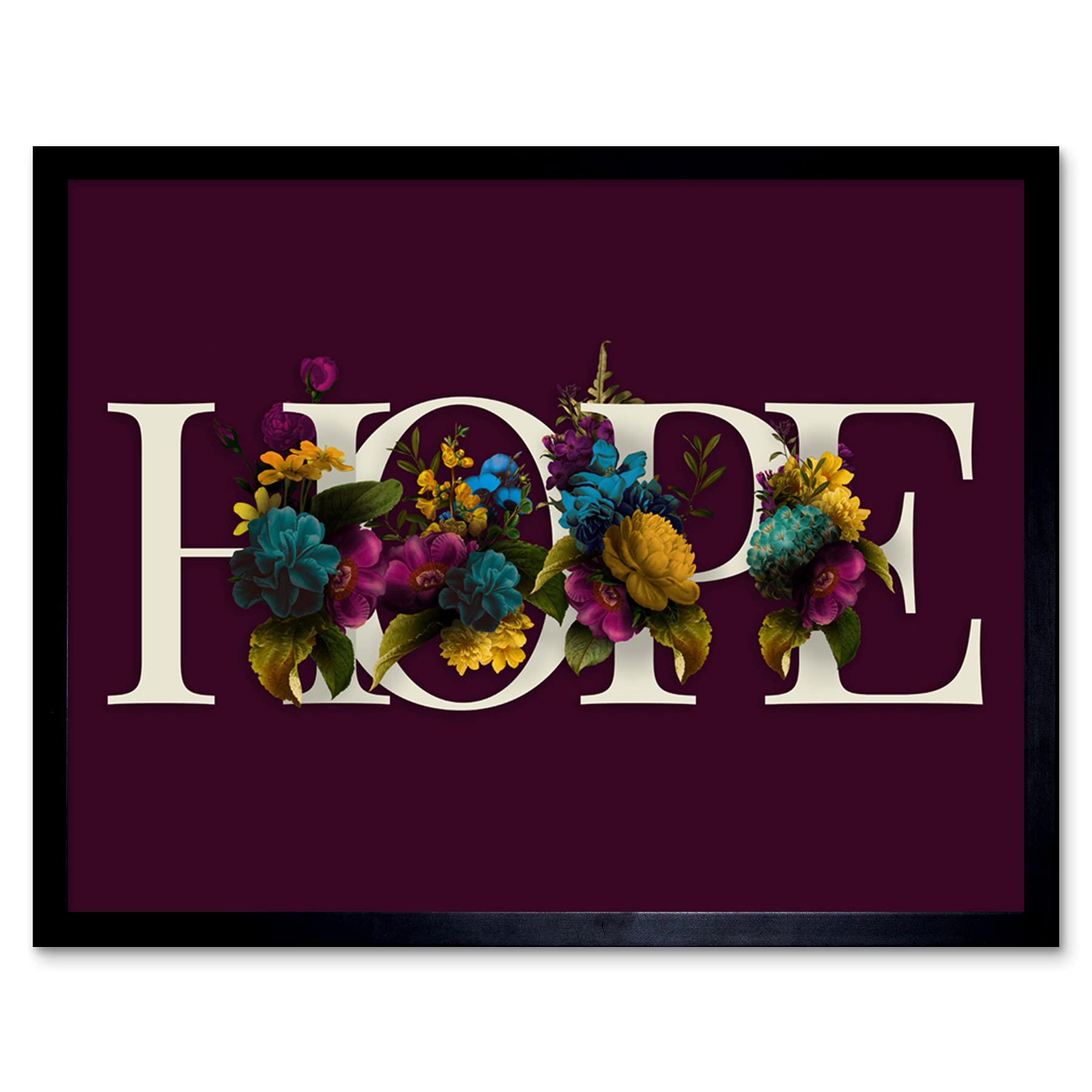 Wee Blue Coo Hope Flower Inspiration Word Art Artwork Framed Wall Art Print 9X7 Inch