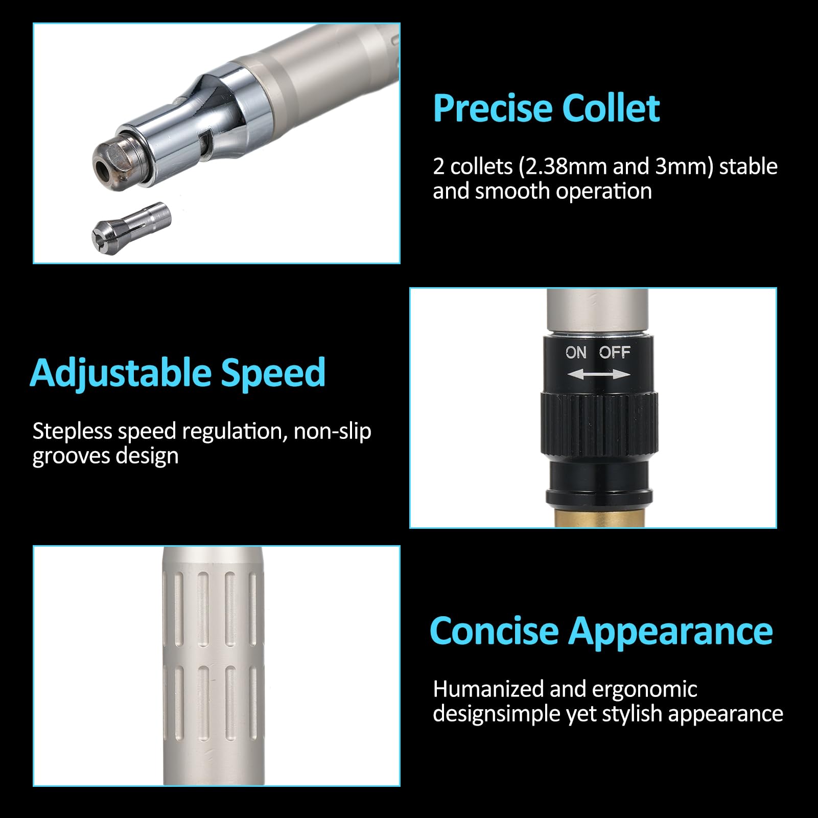 Pencil Grinder Light gold Mini Mill Mini Grinder Tool with 10 grinding heads Adjustable speed pneumatic sanding pen set (Model A)