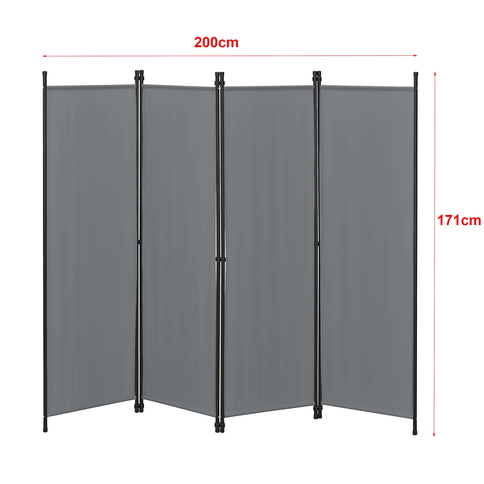 Paravent de Confidentialité à 4 Panneaux Séparateur de Pièce Design Brise-Vue pour Intérieur Extérieur Acier Polyester 171 x 200 cm Gris Foncé