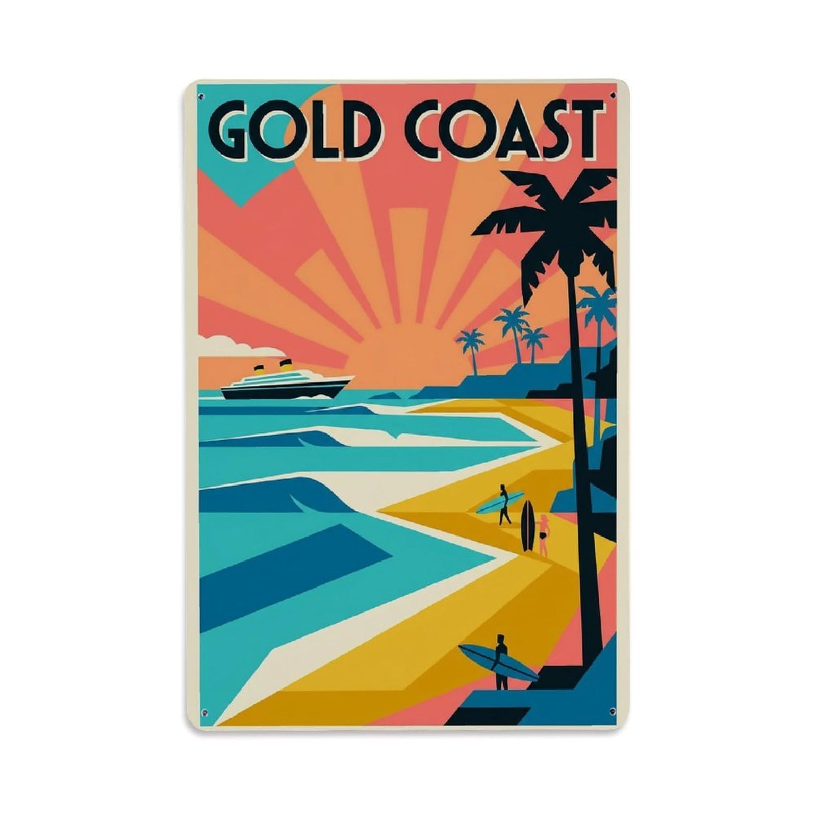 Vintage Travel Australia Gold Coast Metal Tin Sign