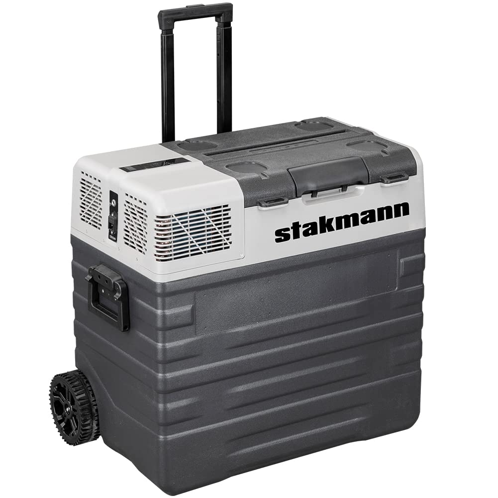 Frigorifero portatile con Compressore 12V 220V, Frigo Congelatore con Ruote, AC-DC 12/24 V, ideale per Auto, Camper, Barca, Viaggi, Picnic, Maniglia Ergonomica e Manici Laterali (62 Litri)