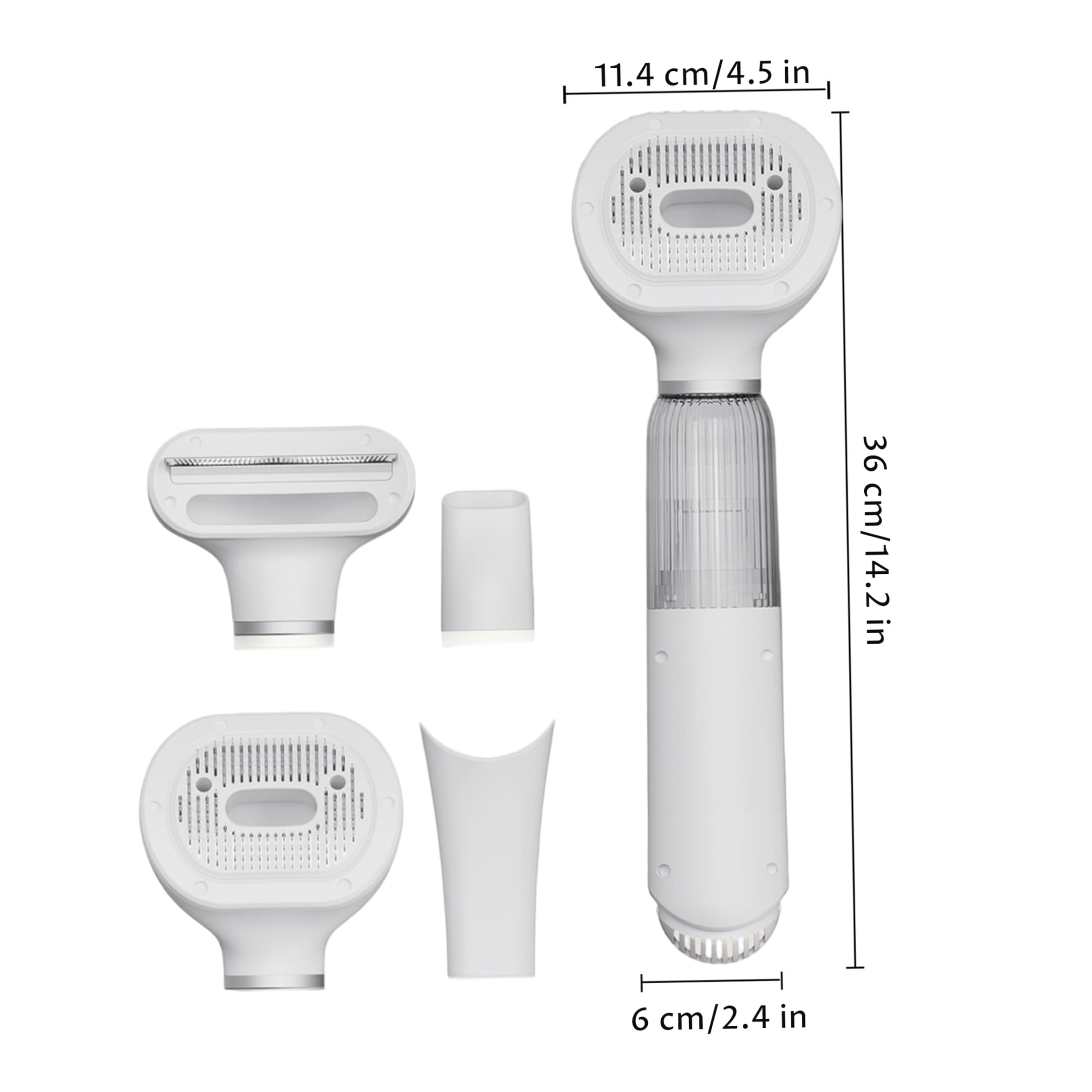 Kit de aseo para perros inalámbrico y ligero con cabezales de cepillo reemplazables, cepillo de aspiradora para perros y gatos, herramienta de aseo portátil, color blanco
