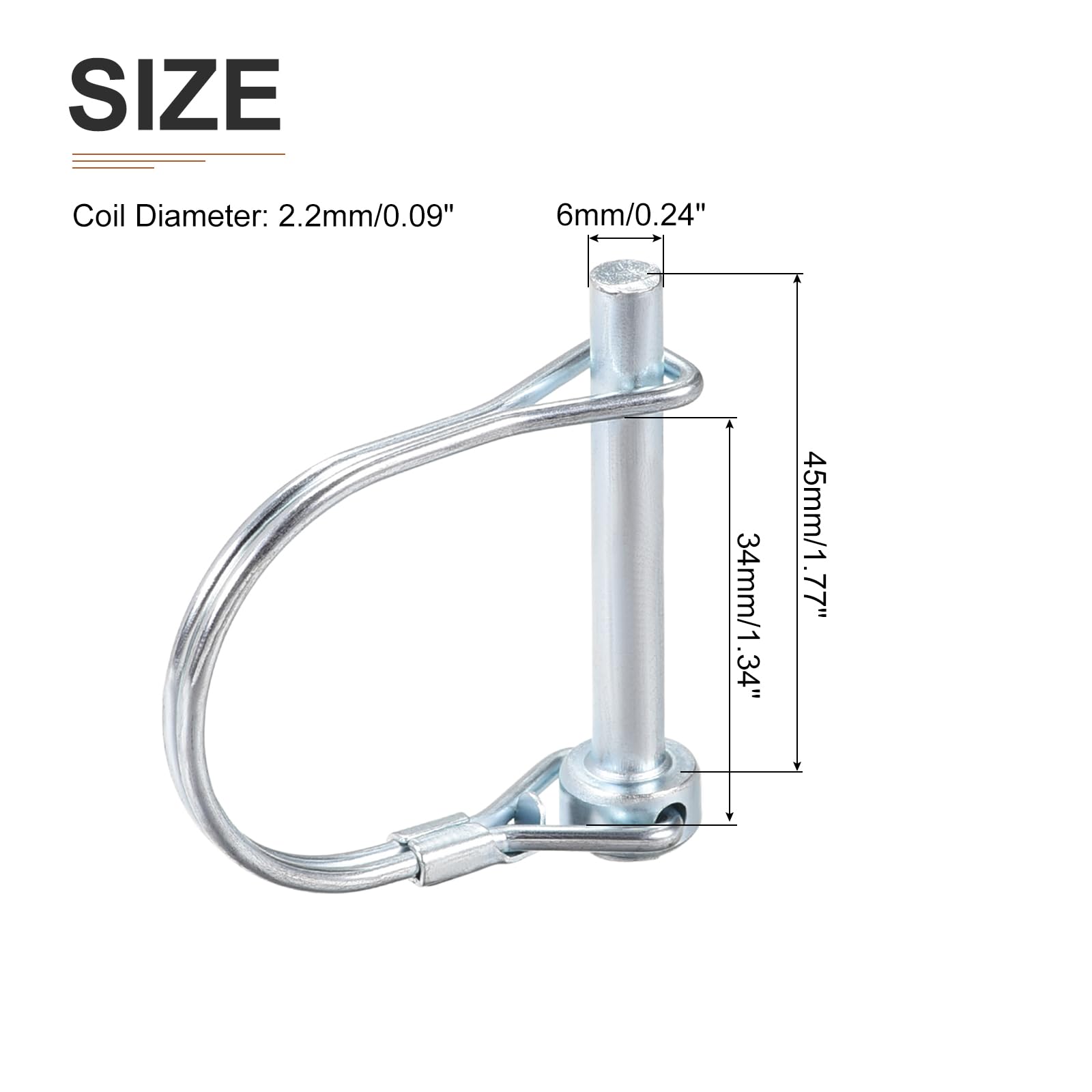 DTGN 6mm x 45mm (DxL) Shaft Locking Pin - 1Pack - Good for Farm Trailers Lawn - Carbon Steel Round Trailer Coupler Pin - Silver Tone - Image 2