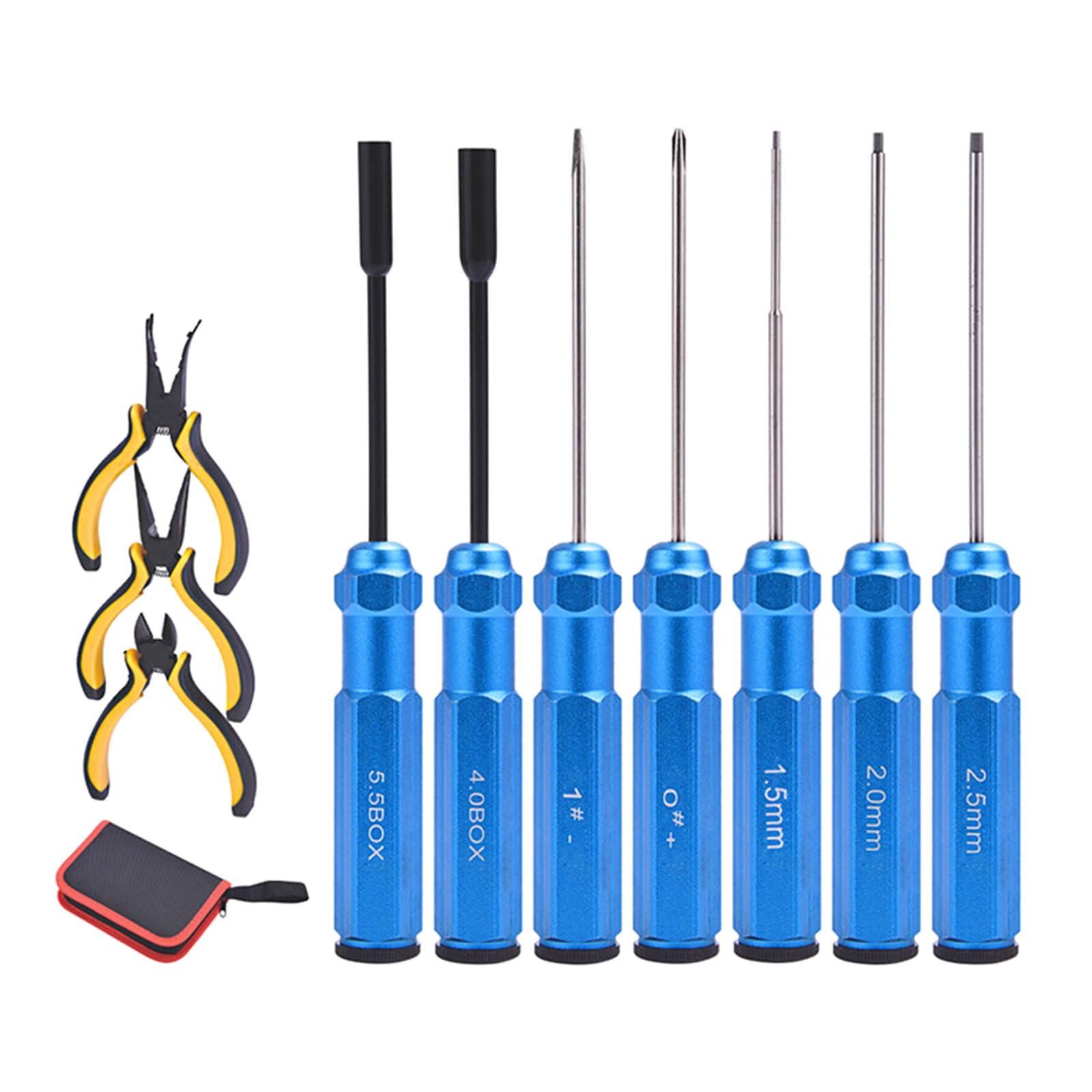 Msioytog Blue 10Pcs Hexagonal Shank Screwdriver Pliers Antislip Handle With Storage Case For Models Maintenance Steel Shaft Screwdriver Pliers For Multirotor Repair And Model Customization Accessories