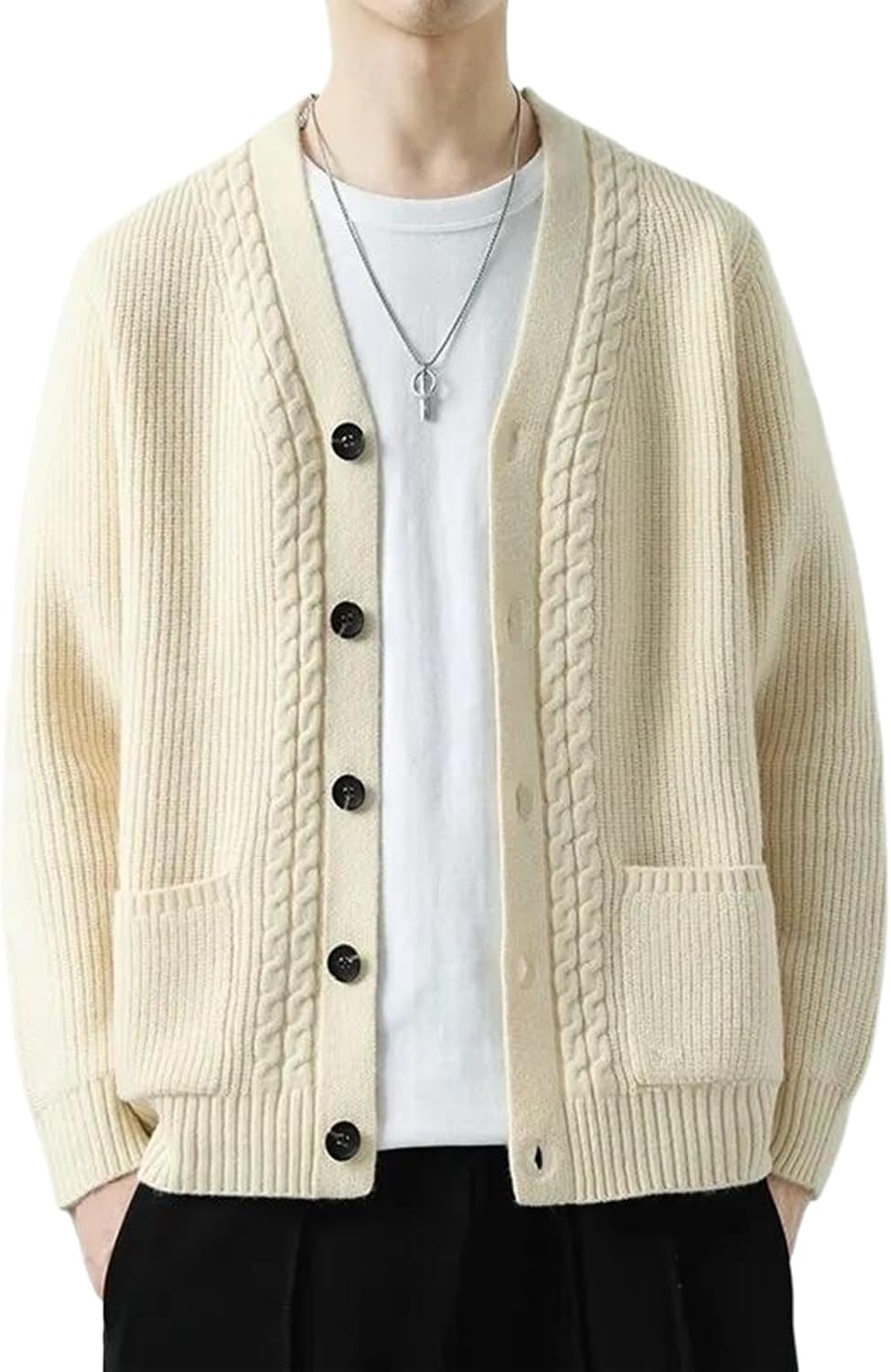 Spring Autumn Men's Knit Cardigan Slim Fit Knitted Sweatercoat Men Solid V-Neck Sweater Outerwear