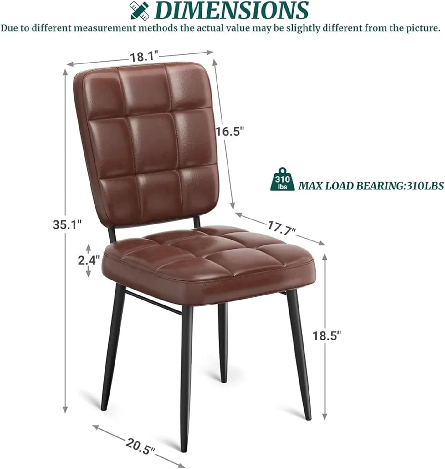 Dining Chairs Outdoor 2pcs Leather Upholstered Dining Chairs with Thick Cushion High Backrest and Metal Legs(Black)