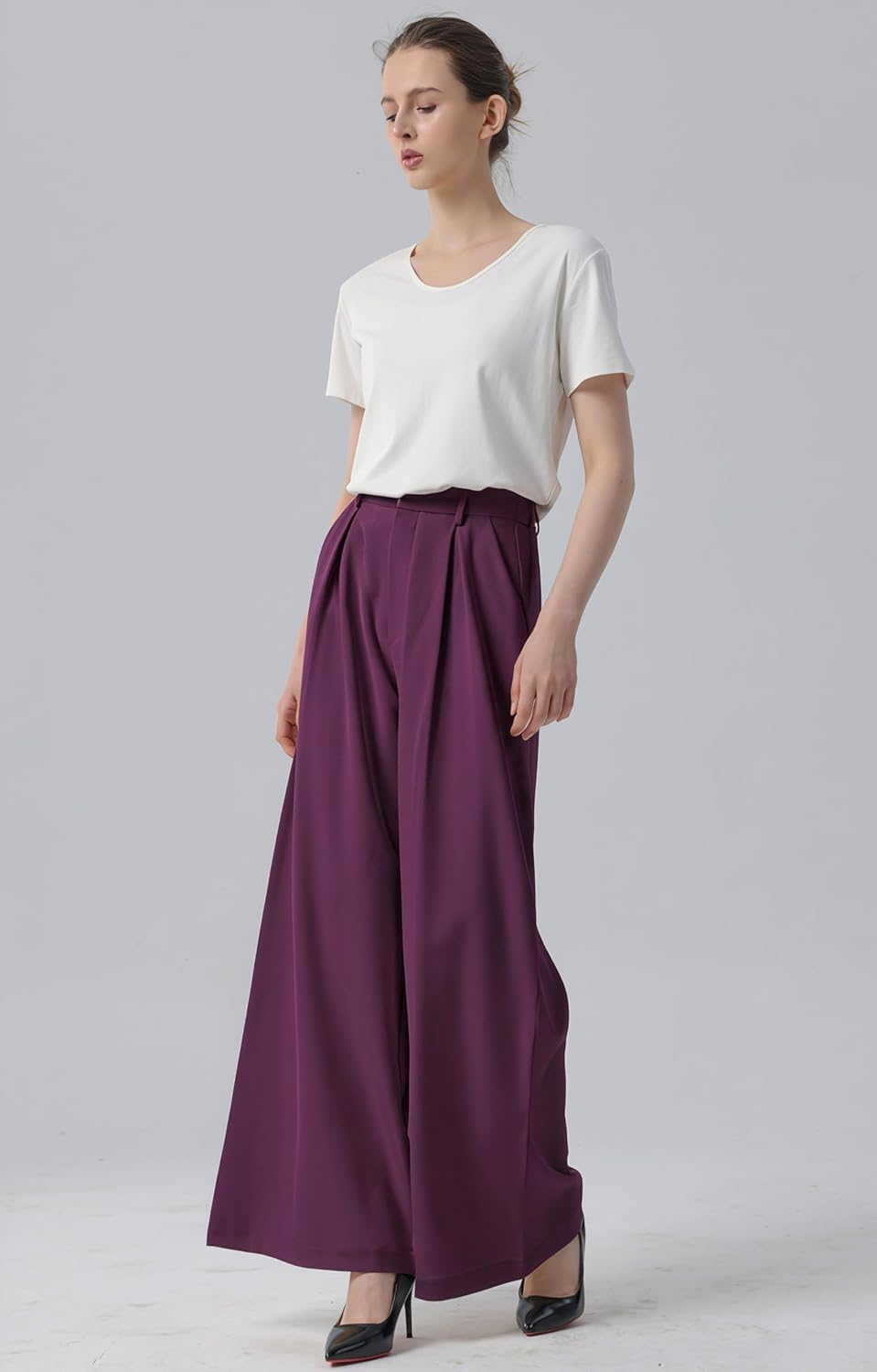 Tronjori Women High Waist Casual Wide Leg Long Palazzo Pants Trousers Regular Size