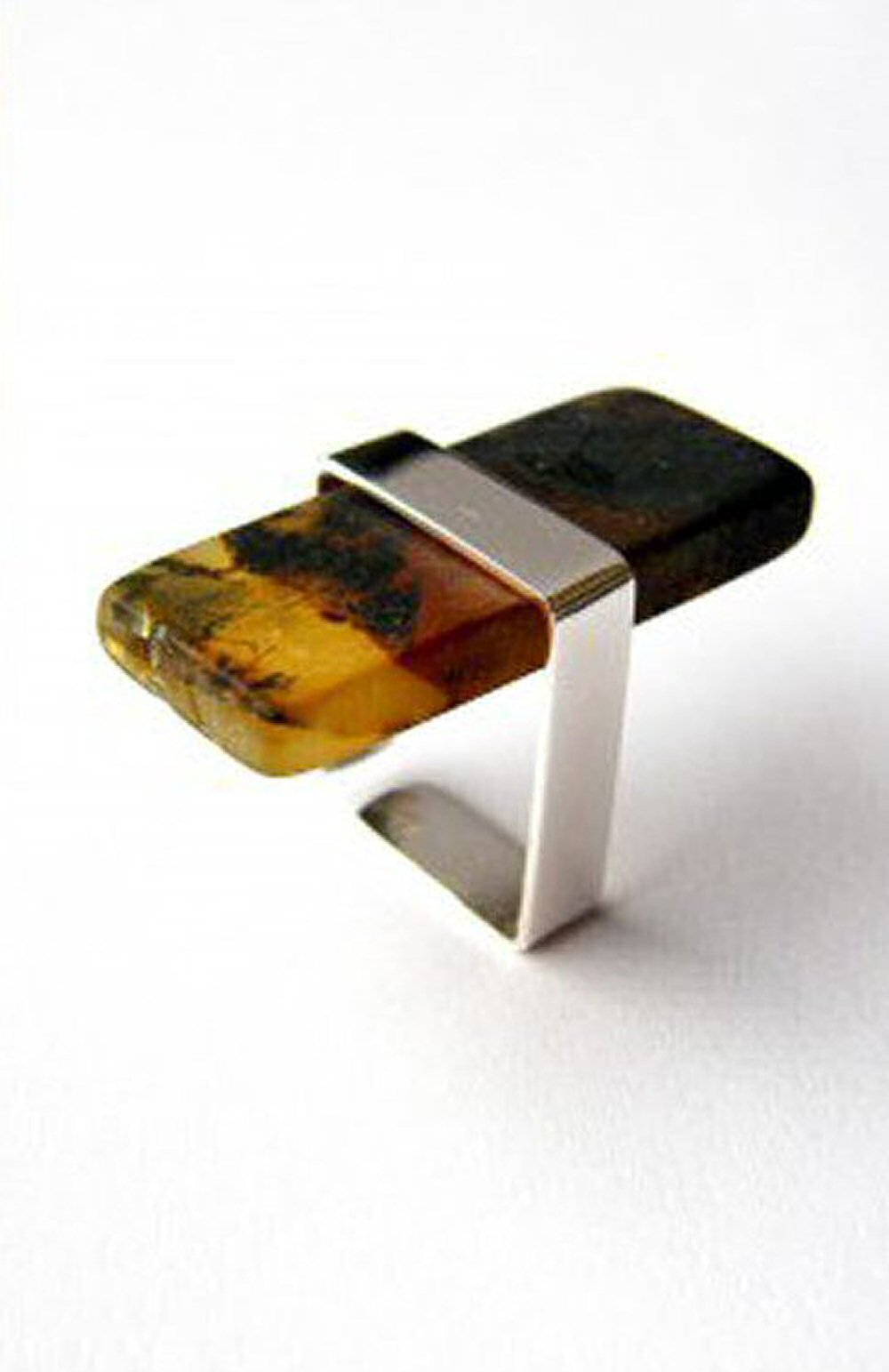 Ring Silberfassung 925 schwarzer Bernstein MATT UNIKAT -NEU -