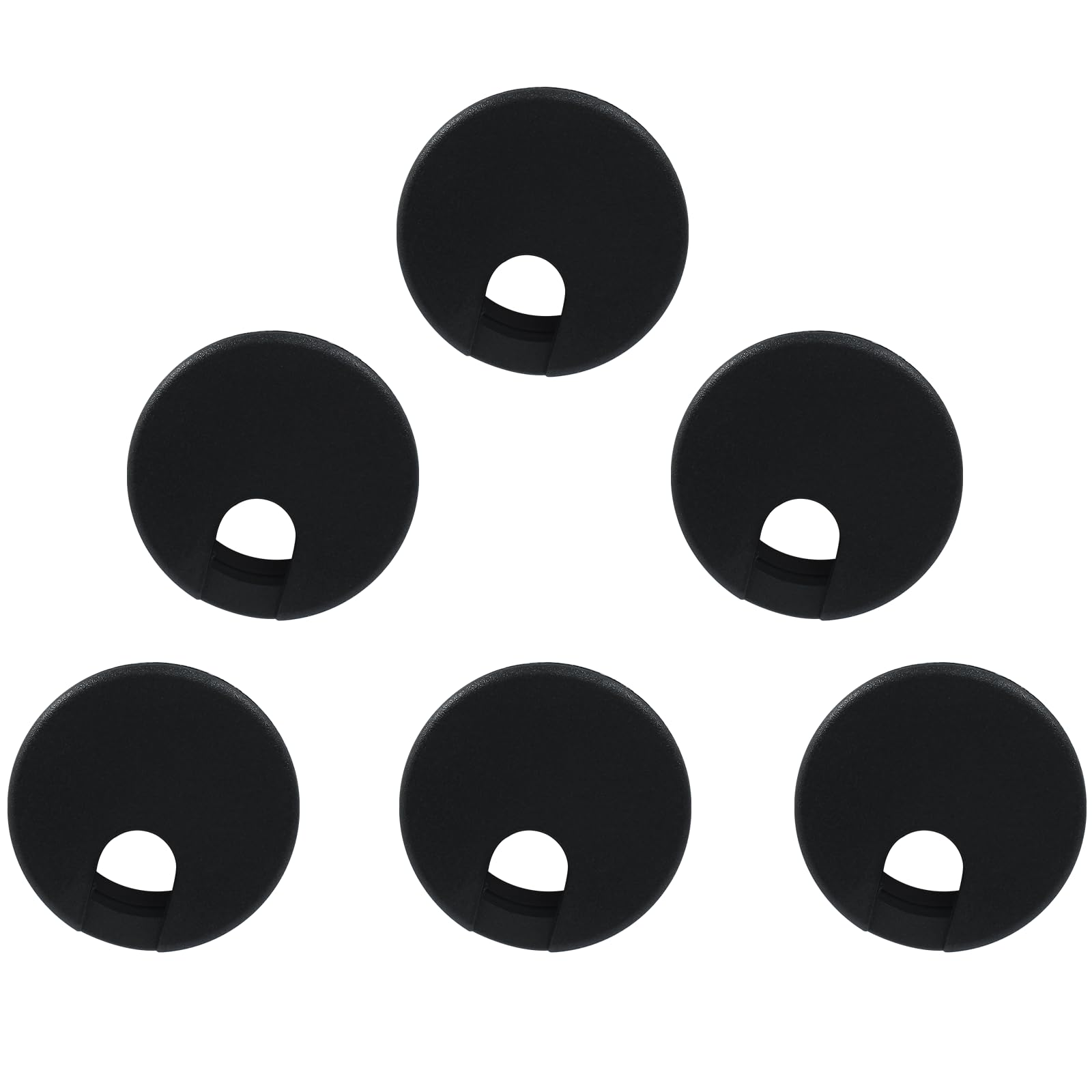Desk Cable Grommets - 1-3/8 Inch Plastic Wire Hole Covers, 6-Pack Black Cord Organizers For Office Desks