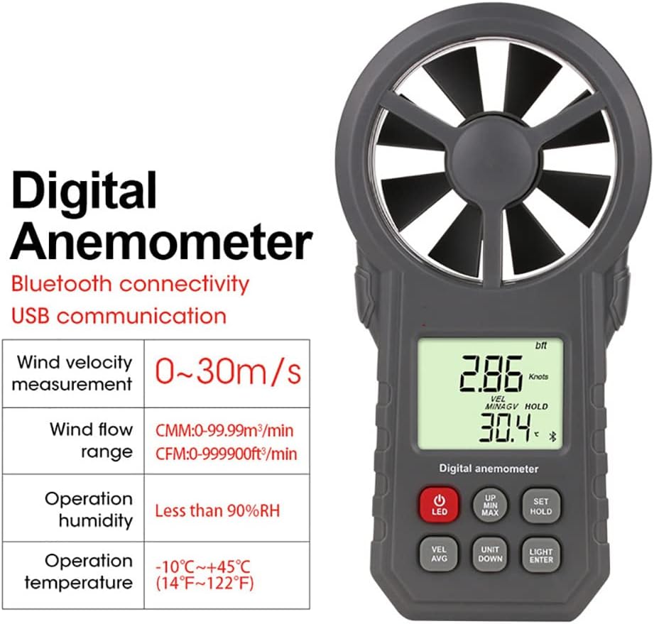 Handheld Wind Speed Meter Portable High-Precision Digital Anemometer 0-30m/s Wind Chill Temperature Tester with LCD Backlight for Hiking Voyaging Outdoor