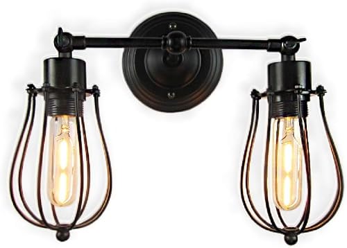 Luces de pared estilo rústico americano, estilo vintage, enchufe ajustable, iluminación industrial, apliques de jaula de metal de alambre rústico,