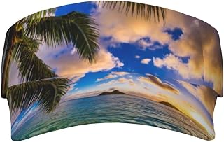 Tropical Hawaii Palm Tree Ocean Sea Sunset Printed Adult Sunscreen Visor Cap Lightweight and Breathable Adult Sun Visor Empty top hat Versatile Outdoor hat Black